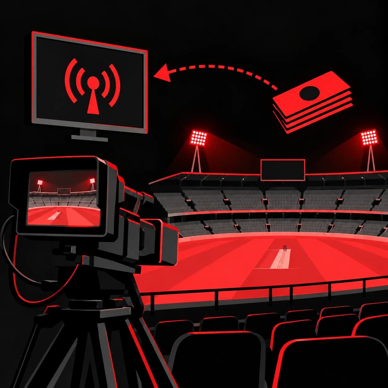 A broadcast camera trained on an empty ground.