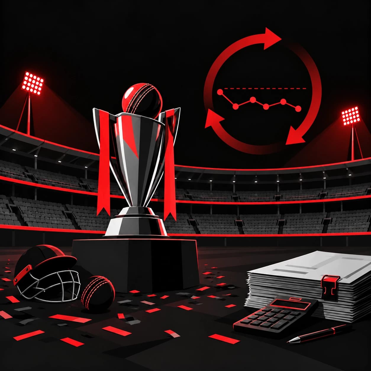 A trophy on its plinth, circled by an arrow that returns to where it started.